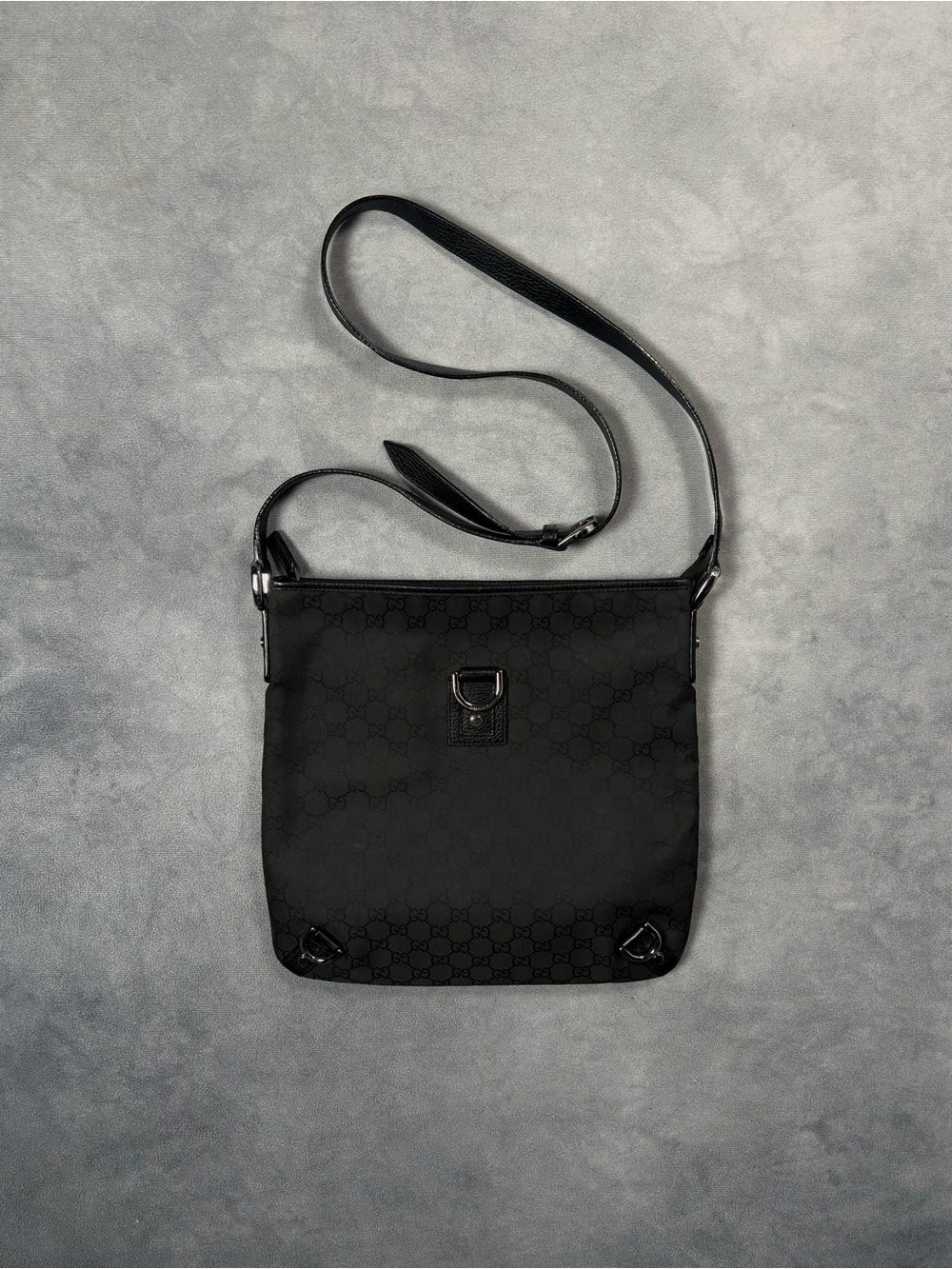 Gucci Black GG Monogram Nylon Abbey D-Ring Vintage Crossbody Messenger Bag